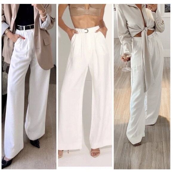 Nonchalant Label Fabi Pleated Front High Rise Wide Leg Pants White Size XL NEW - Picture 15 of 15